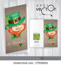 St Patrick's Day Leprechaun Face. Greeting Card Design, Template. Vector Illustration. Eps 10.