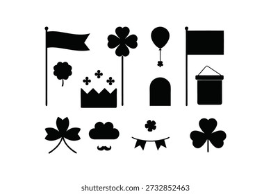 St Patrick's Day Leprechaun Flag Shamrock Balloon Pot Crown Moustache Bunting Silhouettes Vector Pack