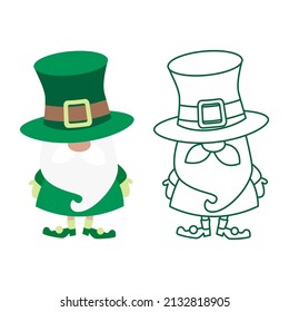 St Patricks day leprechaun gnomes shamrock. Green hats. St patrick's day Irish gnomes outline