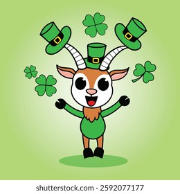 St Patrick's Day Leprechaun Goat with Shamrock Hat and Clover