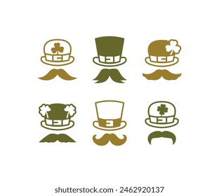 st patricks day leprechaun green hat shamrock clover four leaf lucky vector icon design simple flat illustration collections sets