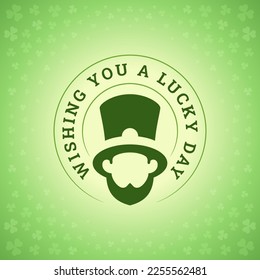 St Patrick's Day leprechaun greeting social media post template vintage vector illustration. Irish lucky green clover shamrock gnome troll portrait silhouette circle frame gradient background design