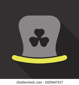 St. Patrick's Day leprechaun hat with four leaf clover. Vector cartoon illustration. Symbols of the Irish holiday.