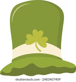 St. Patrick's Day Leprechaun Hat with Tree Leaves Clover Icon. Isolated on White Background. Vector Illustration.