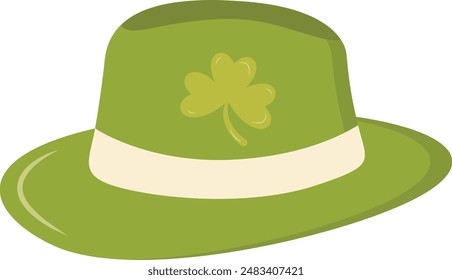 St. Patrick's Day Leprechaun Hat with Tree Leaves Clover Icon. Isolated on White Background. Vector Illustration.