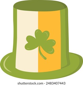 St. Patrick's Day Leprechaun Hat with Tree Leaves Clover Icon. Isolated on White Background. Vector Illustration.