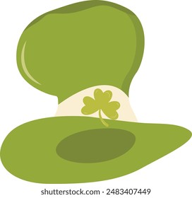 St. Patrick's Day Leprechaun Hat with Tree Leaves Clover Icon. Isolated on White Background. Vector Illustration.