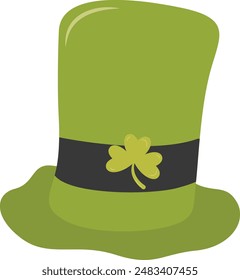 St. Patrick's Day Leprechaun Hat with Tree Leaves Clover Icon. Isolated on White Background. Vector Illustration.