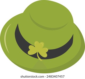 St. Patrick's Day Leprechaun Hat with Tree Leaves Clover Icon. Isolated on White Background. Vector Illustration.