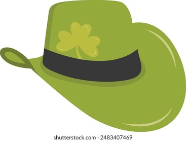 St. Patrick's Day Leprechaun Hat with Tree Leaves Clover Icon. Isolated on White Background. Vector Illustration.