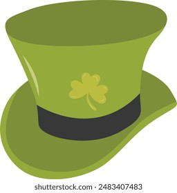 St. Patrick's Day Leprechaun Hat with Tree Leaves Clover Icon. Isolated on White Background. Vector Illustration.