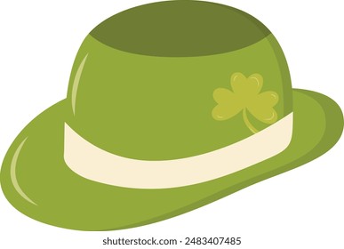 St. Patrick's Day Leprechaun Hat with Tree Leaves Clover Icon. Isolated on White Background. Vector Illustration.