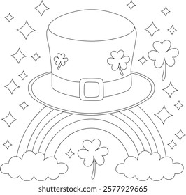 St. Patrick's Day Leprechaun Hat with Rainbow Line art Design.
