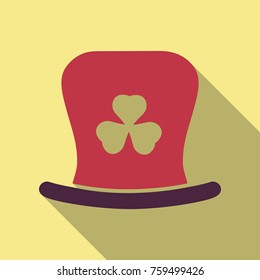 St. Patrick's Day leprechaun hat with four leaf clover. Vector cartoon illustration. Symbols of the Irish holiday.