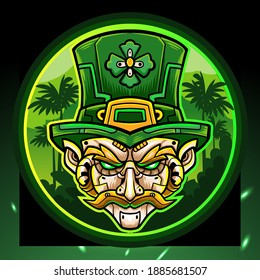 St. Patricks Day. Leprechaun Head Mecha Mascot Esport Logo Design.