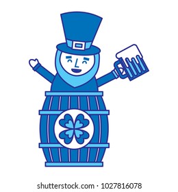 st. patricks day leprechaun inside on a barrel with a pint of beer in his hand
