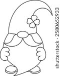 St. Patrick's Day, leprechaun with a long beard, black and white vector linear icon isolated on a white transparent background