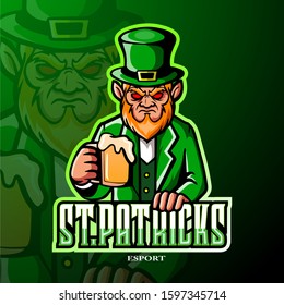 St. Patricks Day Leprechaun Mascot Esport Logo Design.