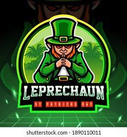 St. Patricks day leprechaun mascot esport logo design.