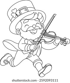 St. Patricks Day Leprechaun Playing a Musical Instrument Coloring Page for Kids