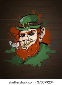 St. patricks day leprechaun portrait. evil leprechaun with weed