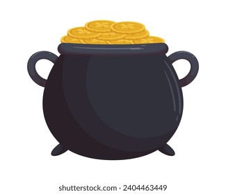 St. Patricks Day Leprechaun pot or cauldron with gold coins