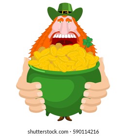 St. Patrick's Day. Leprechaun and pot of gold. Magic dwarf and boiler of golden coins. National Holiday in Ireland. Traditional Irish Festival

