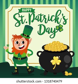 ST PATRICK'S DAY LEPRECHAUN, SHAMROCK, POT, GOLD