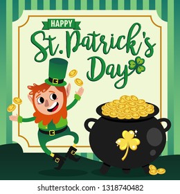 ST PATRICK'S DAY LEPRECHAUN, SHAMROCK, POT, GOLD