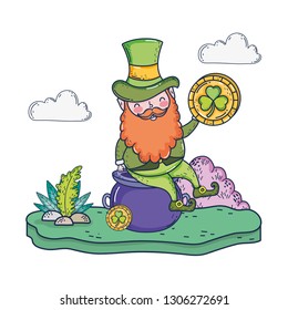 st patricks day leprechaun with treasure cauldron