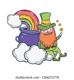 st patricks day leprechaun with treasure cauldron