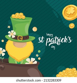 st patricks day lettering card with leprechaun