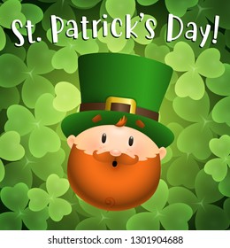 St Patricks Day lettering with Leprechaun head. Saint Patricks Day greeting card. Typed text, calligraphy. For leaflets, brochures, invitations, posters or banners.