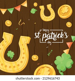 st patricks day lettering postcard with horseshoe