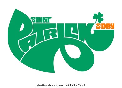 Grabado del día de San Patricio con diseño de tipografía vintage en verde y naranja de shamrock. Estilo de texto retro groovy para el afiche del festival cultural, volante del desfile, pegatina, camiseta, funda de almohada.