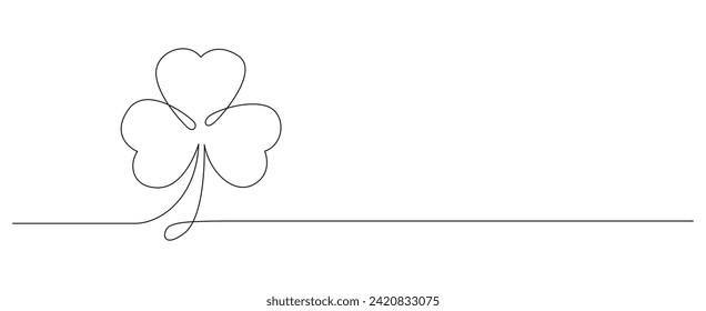 st patrick's day. line art clover vector sketch. outline shamrock. One continuous line drawing background, banner, illustration, simple design. Border frame isolated on transparent background.