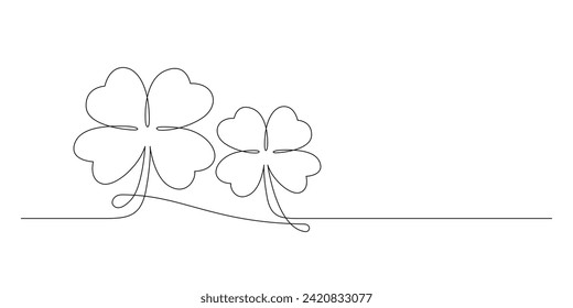 st patrick's day. line art clover vector sketch. outline shamrock. One continuous line drawing background, banner, illustration, simple design. Border frame isolated on transparent background.