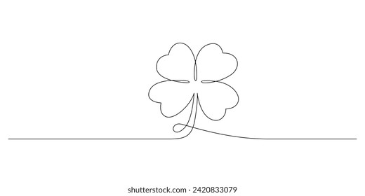 st patrick's day. line art clover vector sketch. outline shamrock. One continuous line drawing background, banner, illustration, simple design. Border frame isolated on transparent background.