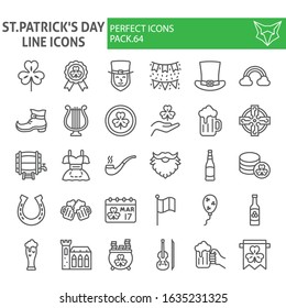 St. Patrick's Day line icon set, holiday symbols collection, vector sketches, logo illustrations, saint patrick icons, business signs linear pictograms package isolated on white background, eps 10