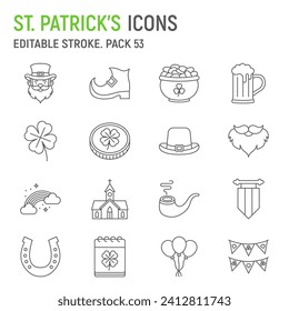 St. Patrick's day line icon set, holidays collection, vector graphics, logo illustrations, irish vector icons, patrick's day signs, outline pictograms, editable stroke