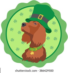 St. Patrick's Day logo design.Irish Setter in a circular emblem on a green background