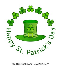 St Patricks day logo with hat and shamrock leaf design vector isolated on white background