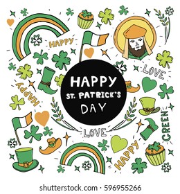 st. Patricks day. Love pattern. Hand drawn vector stock illustration. 