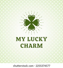 St Patrick's Day Glück Charme hellgrüner Handschuh Vintage Grußkarte typografische Vorlage Vektorgrafik. irisches Wahrzeichen, Schildblatt mit Rochen, floraler Hintergrund Keltischer Urlaub