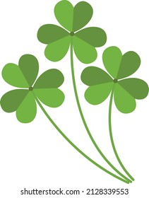 St. Patrick's Day Lucky Clover Leaf, Four Leaf Isolated On White Back Ground. Vector illustration.