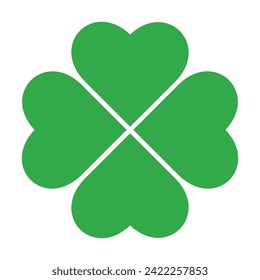 St Patrick's Day. Lucky Four-leaf clover, Green Four leaf clover vector icon. Lucky and happiness concept. Shamrock - green four leaf clover icon. Good luck theme design element.