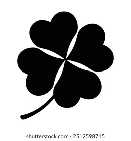 Dia de São Patrício. Trevo de quatro folhas de sorte, ícone do vetor de trevo de quatro folhas preto. Conceito de sorte e felicidade. Shamrock - ícone preto de trevo de quatro folhas. Elemento de design de tema de boa sorte.