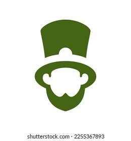 St Patrick's Day lucky Irish leprechaun hat portrait silhouette vintage icon vector flat illustration. Celtic culture national folklore faceless gnome troll head fortune success fairy tale character