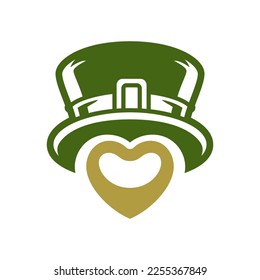 St Patrick's Day lucky love Irish hat fortune holiday mascot vintage icon vector flat illustration. Celtic national culture traditional leprechaun headdress with heart success prosperity symbol badge