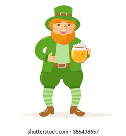St. Patrick's day. Man with a beer in his hand. Holiday. Isolated illustration on white background. Cartoon character. 